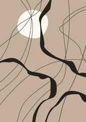 Boho poster with abstract shapes and lines. Contemporary minimalist art. contemporary wall decor. contemporary wall decor. Collection of modern minimalist abstract aesthetic illustrations.