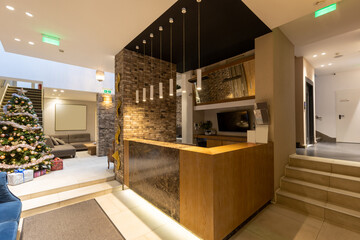 Hotel lobby with reception desk