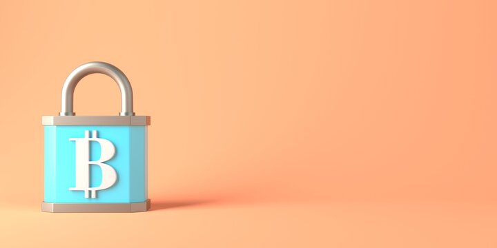 Padock with bitcoin. Cryptocurrency protection concept