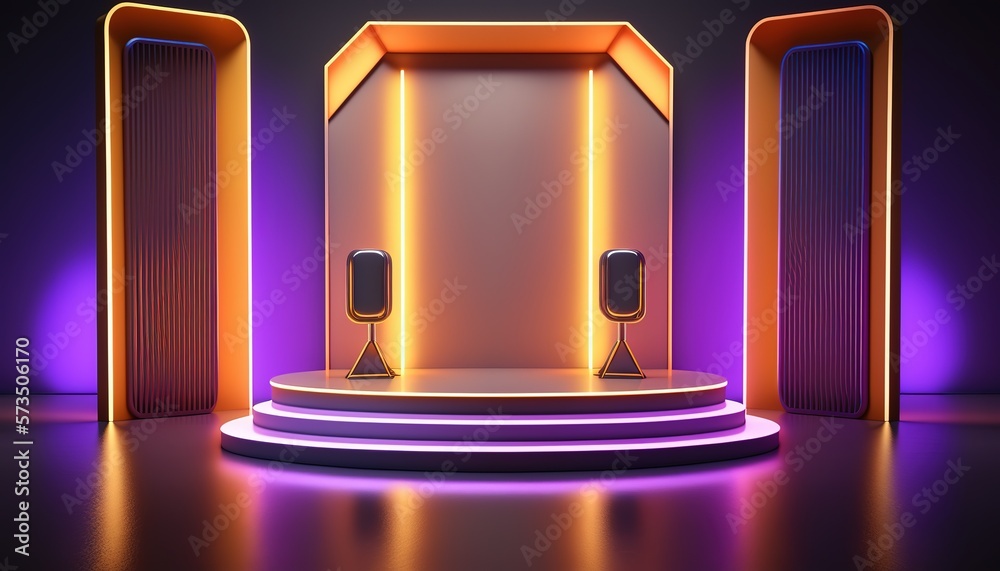 Poster futuristic portal. science fiction podium, pedestal, platform. modern empty cyberpunk space. technol