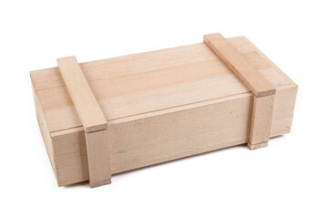 Wooden box isolated on a white background.