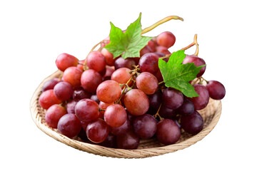 Fresh red grape with leaf in basket