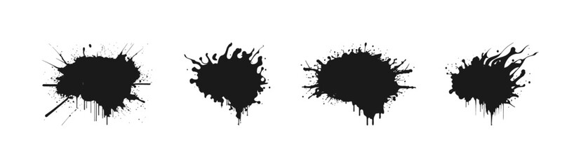 Paint splatter set. Blots, stains of paint. Set of paint splatter for design use.Design elements in grunge style. Dirty distress texture banners. Rough drawn objects. Abstract vector illustration.