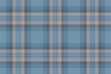 Plaid background, check seamless pattern in blue. Vector fabric texture for textile print, wrapping paper, gift card or wallpaper.