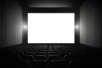Generative Ai of empty seats in a cinema with black curtains. 