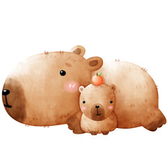 Cute capybara, capybara illustration, Watercolor capybara, happy capybara