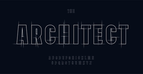 Architect alphabet, blueprint geometric letters, construction plan font for engineering logo, drafting project headline, building floor plan typography, CAD typo graphic. Vector typographic design