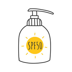 Sunscreen, lotion with SPF. Sunscreen protection and sun safety. Sunscreen, lotion with SPF. Sun protection and sun protection. Sunscreen lotion isolated. hand drawn vector illustration.Doodle style.