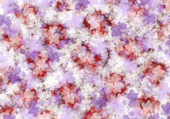 A pattern of red, white and purple daisies, asters. Watercolor flowers, background, texture. Botanical abstract summer, spring wallpaper background