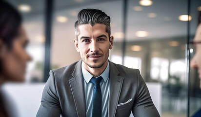 Fototapeta premium Successful mature businessman looking at camera with confidence. generative AI digital illustration.