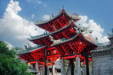 Foshan city, Guangdong, China. Zumiao Ancestor's Daoist Temple was converted into Municipal Museum and listed as one of the main cultural relics. Typical Lingnan style roof detail.
