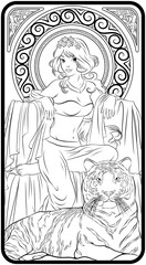 Antistress coloring page. Lady and tiger