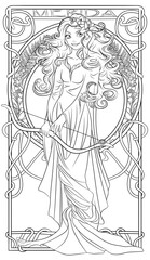 Antistress coloring page. Merida. Bow and arrows