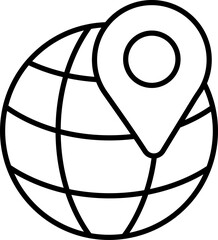 globe, internet and web sites sign with map pointer icon minimal illustration