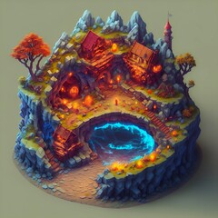 Isometric Fantasy Of A Small Town- generative ai