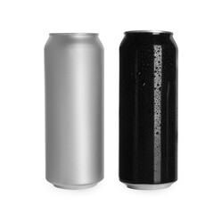 Aluminum cans on white background. Mockup for design