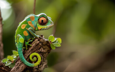 Chameleon / lizard - Photo of a beautiful Chameleon / Colorfull / Copy Space / Blank Text - obrazy, fototapety, plakaty