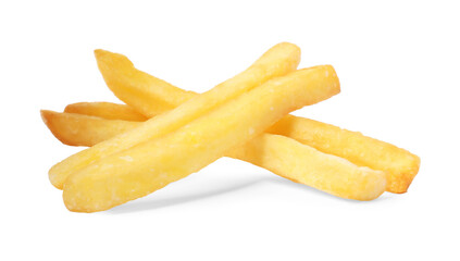 Delicious fresh french fries on white background