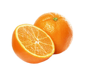 Sliced orange fruit isolated on layered transparent background.