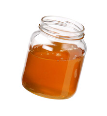 Honey jar isolated on transparent layered background.