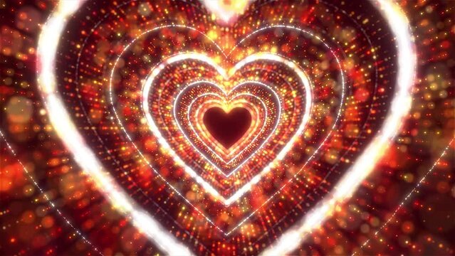 hearts shaped particles background uses for  Valentine's day, Love Heart Glowing Particle Tunnel Background. Romantic Background , Abstract Romantic Heart Particle Glowing Heart Loop Animation