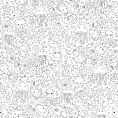 Crédence de cuisine en verre imprimé Vie marine Vector cute marine life doodle seamless pattern. Beautiful vector design