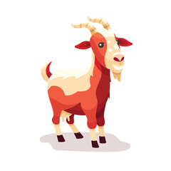Cute goat vector flat illustration isolated on white background. Farm animal happy goat cartoon character.Colorful farm animal goat character