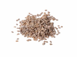 Pile of tomato seeds on white background