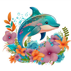 colorful floral dolphin © Clipart