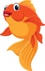 Cute golden fish cartoon, isolated on white 