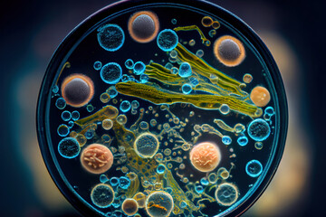 Macro close up shot of bacteria. Generative Ai