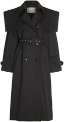 black double-breasted trench coat with turn-down collar, isolated on transparent or white background, png, mockup