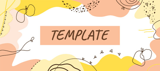 Template for labels, flyers, announcements, invitations, banners. Abstract spots, thin lines, delicate colors. Vector image.