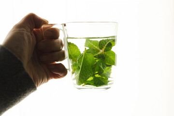 Tea with fresh mint leaves. Mint infusion helps with digestive problems