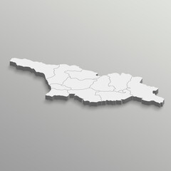 Fully editable 3d isometric white Georgia map with States or province in white isolated background.