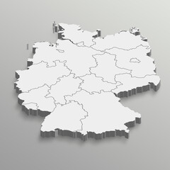Fully editable 3d isometric white Germany map with States or province in white isolated background.