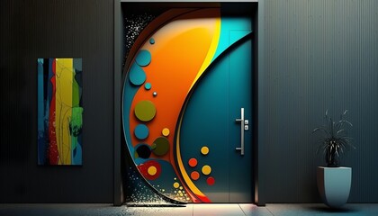 A beautiful modern colorful front door gives a good impression of the house before entering the apartment