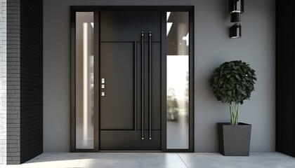 beautiful modern black front door gives a good impression of the house before entering the apartment