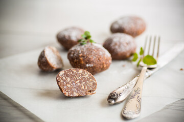 chocolate sweet cakes from mashed biscuits with additives