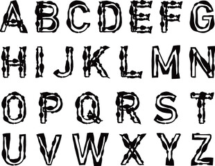 モノクロで手描きのアルファベットセット