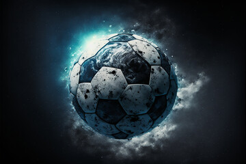 Fototapeta premium Giant ball floating in space, illustrating the importance of international soccer during important competitions. Generative AI