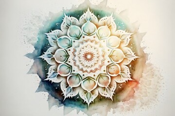Beautiful white mandala wallpaper in watercolour style