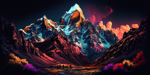 Fototapeta na wymiar Everest: A Kaleidoscope of Colors - A Stunning Visual Journey to the Top of the World's Highest Peak - Desktop Abstract Background - Ai