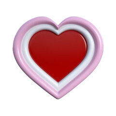 3D illustration of red color heart with white and pink borders
