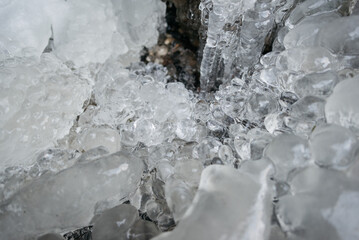 closeup of icicles on the snow