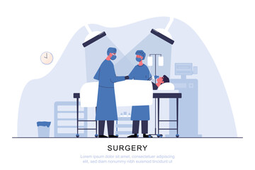 The medical concept. surgeons and nurses are operating on a patient in a hospital. Flat vector illustration cartoon character. - obrazy, fototapety, plakaty