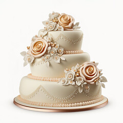 Obraz na płótnie Canvas Festive three tier wedding cake. Creative dessert concept. AI