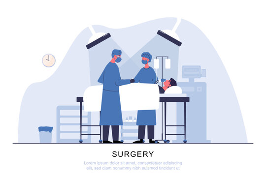 The medical concept. surgeons and nurses are operating on a patient in a hospital. Flat vector illustration cartoon character.