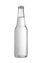 Frosted glass transparent bottle of water isolated on a white.