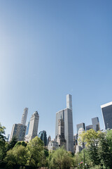 New York City Skyscrapers against a blue sky